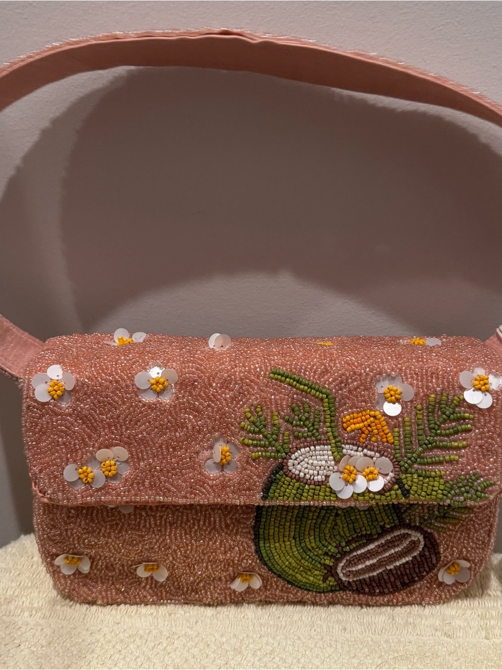 Pink Beaded Coconut Shoulder Bag - Sol and Mer (NWT)